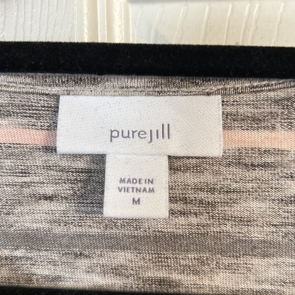 PURE JILL Size Medium Gray Tunic Peach Stripes Crewneck Pullover Modal Cotton - Picture 4 of 7